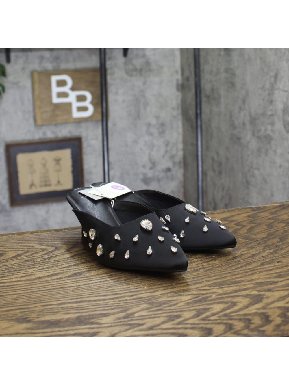 A New Day Womens Katia Heels Satin Rhinestone Teardrop 94663378 Black 6.5M
